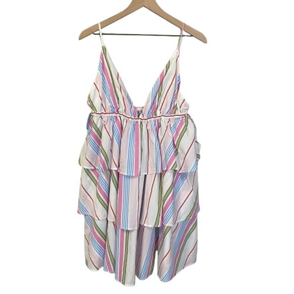 Hill House NWT The Gigi Dress Rainbow Stripe Ruffle Tiered Mini Dress Sz XXL - Picture 2 of 12